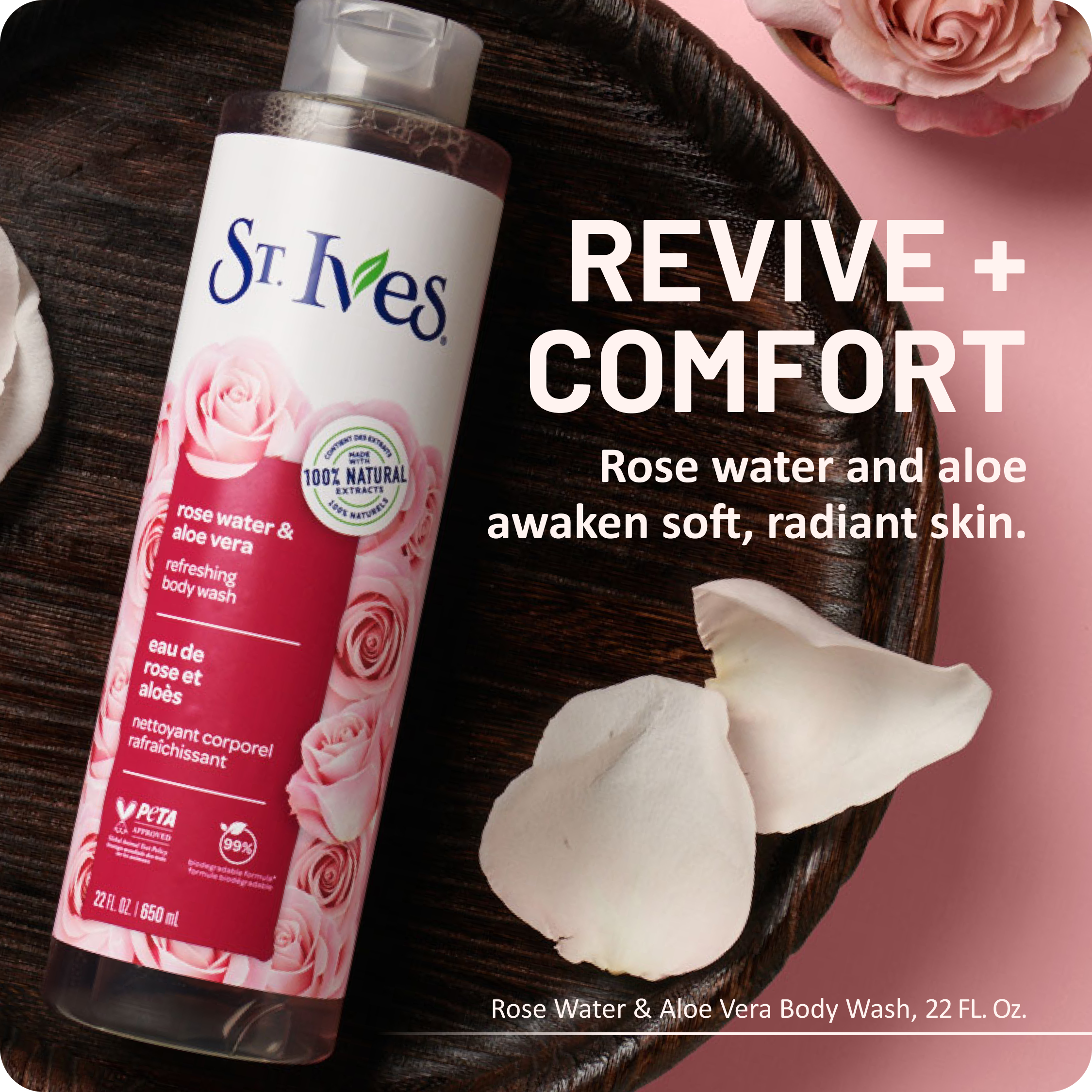 St Ives Rose Water and Aloe Vera Refreshing Body Wash, 22 oz