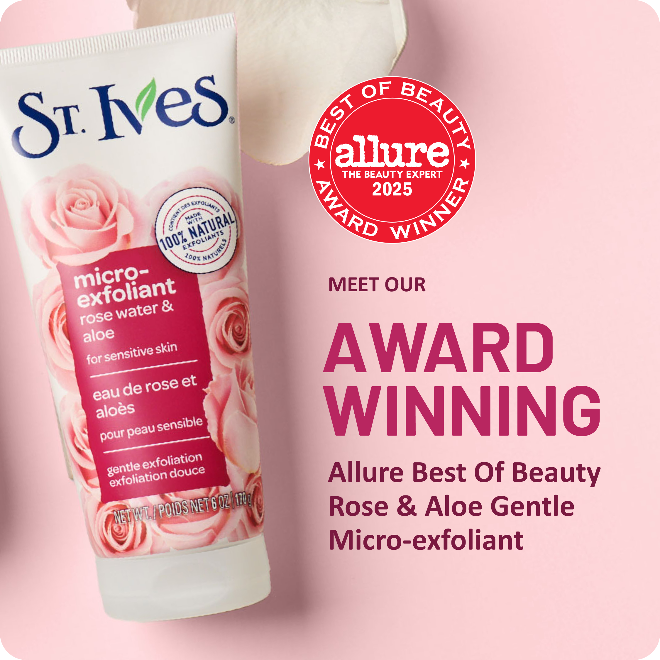 Rose & Aloe Face Scrub, Facial Micro-Exfoliant for Sensitive Skin, 6 oz