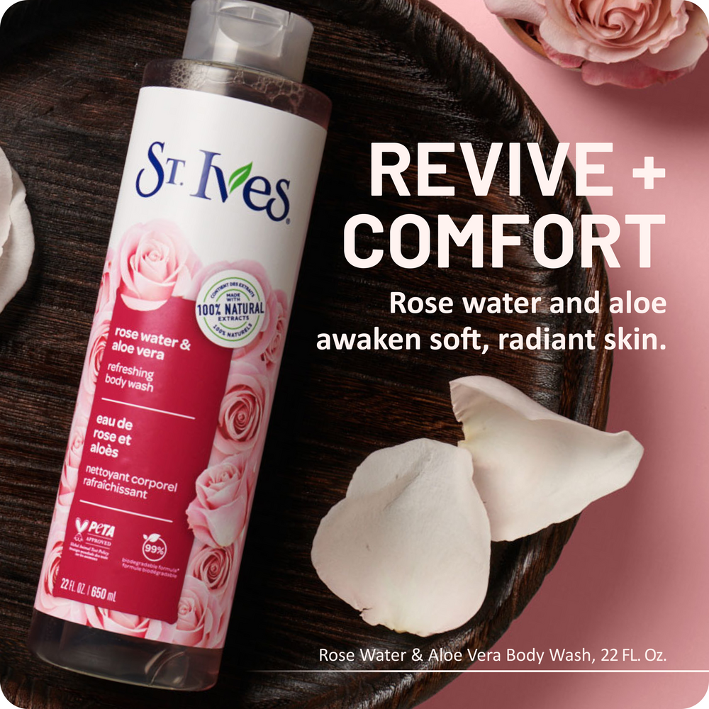 aloe vera shaping body gel St. Ives Rose Water & Aloe Vera Body Wash, 22 fl oz / 650ml